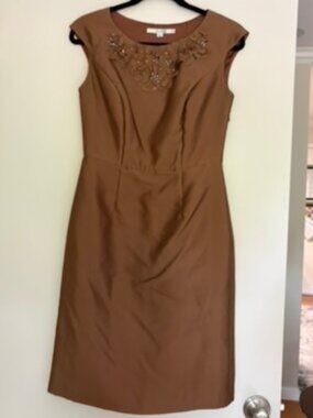 Boden Brown Metallic Pencil Dress W/ Floral Detail, US 4